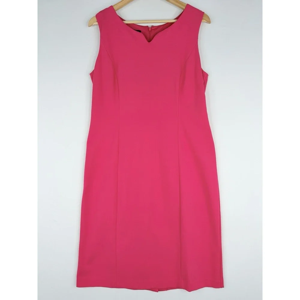 Talbots Women's Pink Sleeveless Sheath Dress V Neckline Ponte Knit 14 Rayon/Nylo